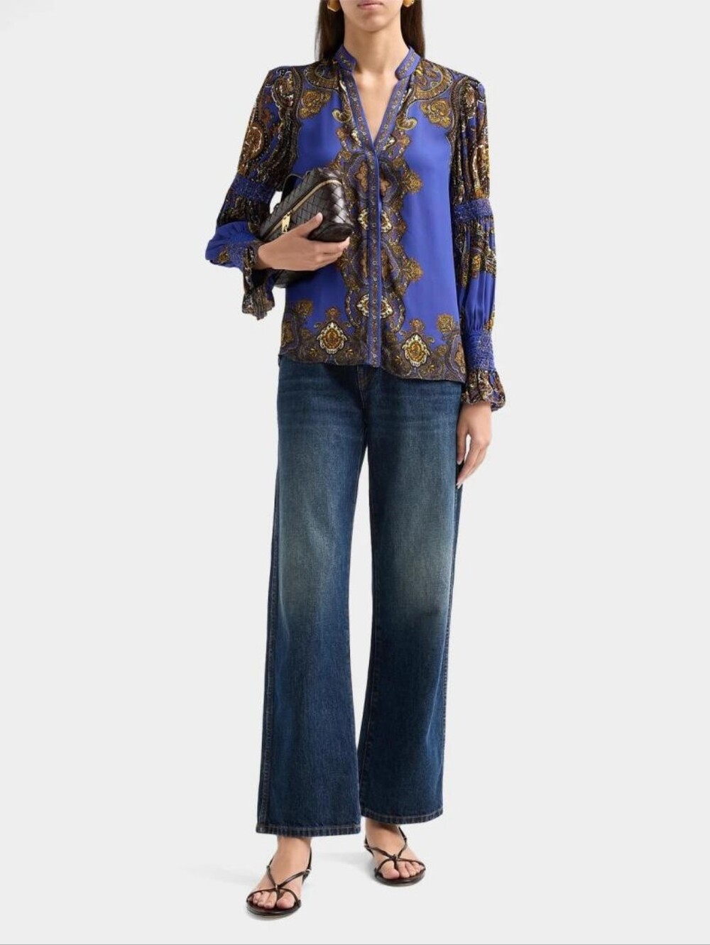 ALICE + OLIVIA Ilan Smocked-Sleeve Blouse